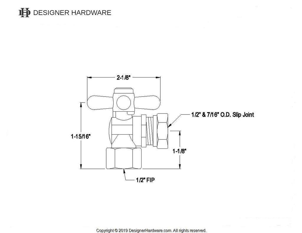 Vintage 1/2-Inch FIP x 1/2-Inch or 7/16-Inch Slip Joint Quarter-Turn Angle Shut-Off Valve