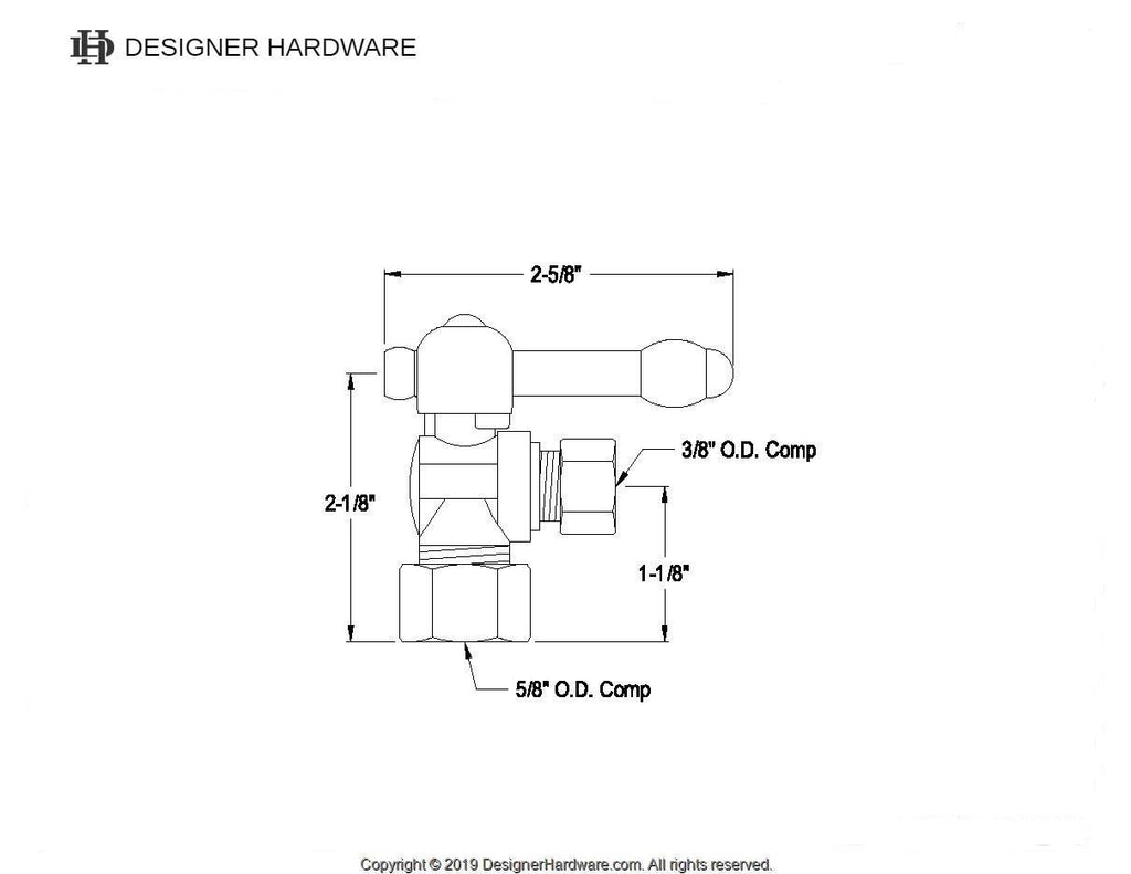 Vintage 5/8-Inch O.D. Comp x 3/8-Inch O.D. Comp Quarter-Turn Angle Shut-Off Valve
