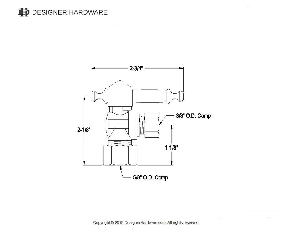 Vintage 5/8-Inch O.D. Comp x 3/8-Inch O.D. Comp Quarter-Turn Angle Shut-Off Valve