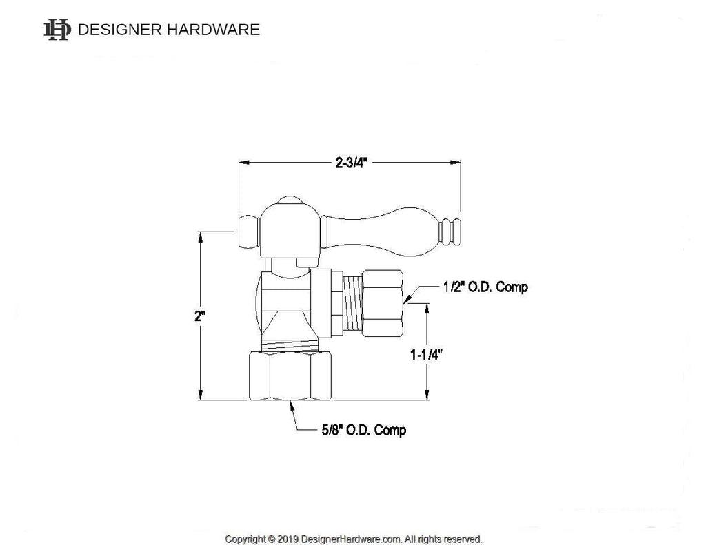 Vintage 5/8-Inch O.D. Comp x 1/2-Inch O.D. Comp Quarter-Turn Angle Shut-Off Valve