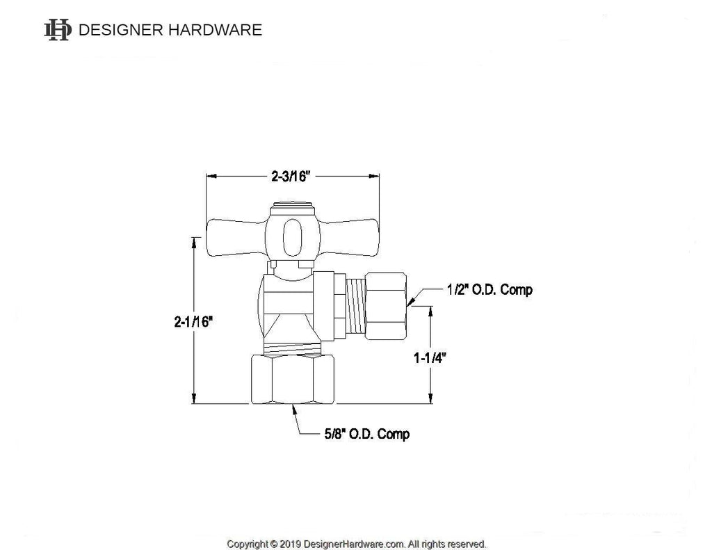 Millennium 5/8-Inch O.D. Comp x 1/2-Inch O.D. Comp Quarter-Turn Angle Shut-Off Valve