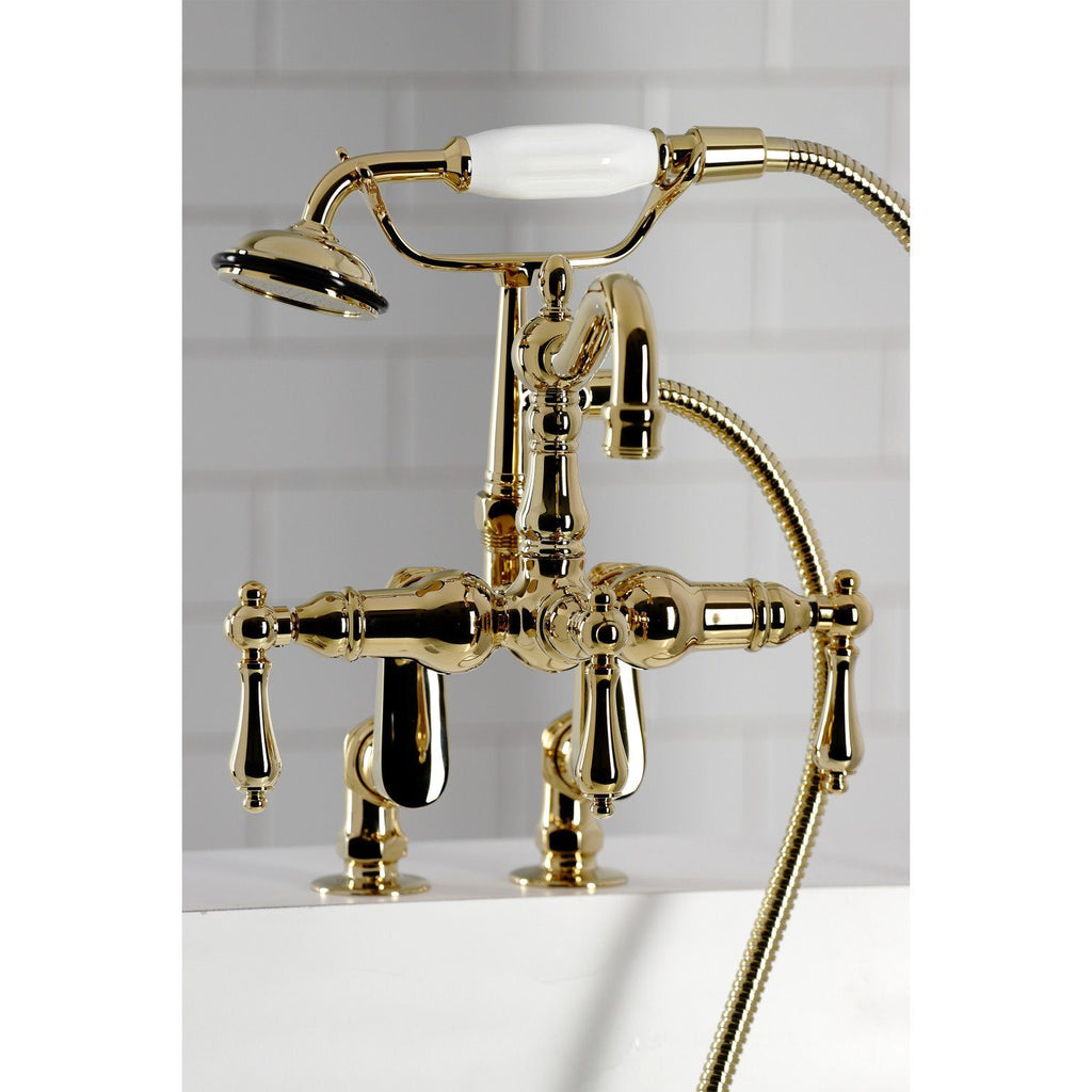 Vintage Three-Handle 2-Hole Deck-Mount Clawfoot Tub Faucet with Hand Shower