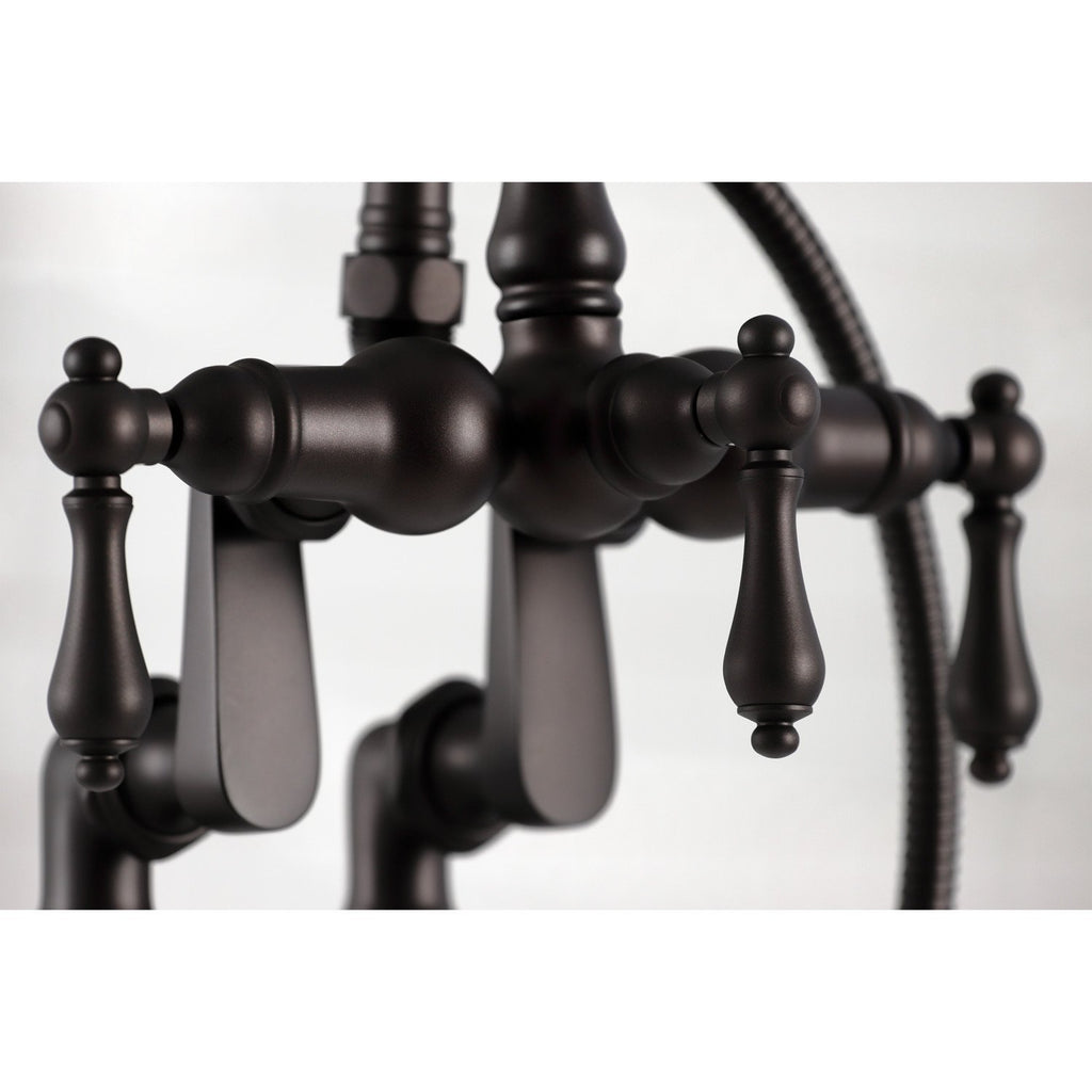 Vintage Three-Handle 2-Hole Deck-Mount Clawfoot Tub Faucet with Hand Shower