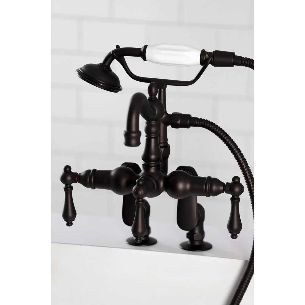 Vintage Three-Handle 2-Hole Deck-Mount Clawfoot Tub Faucet with Hand Shower