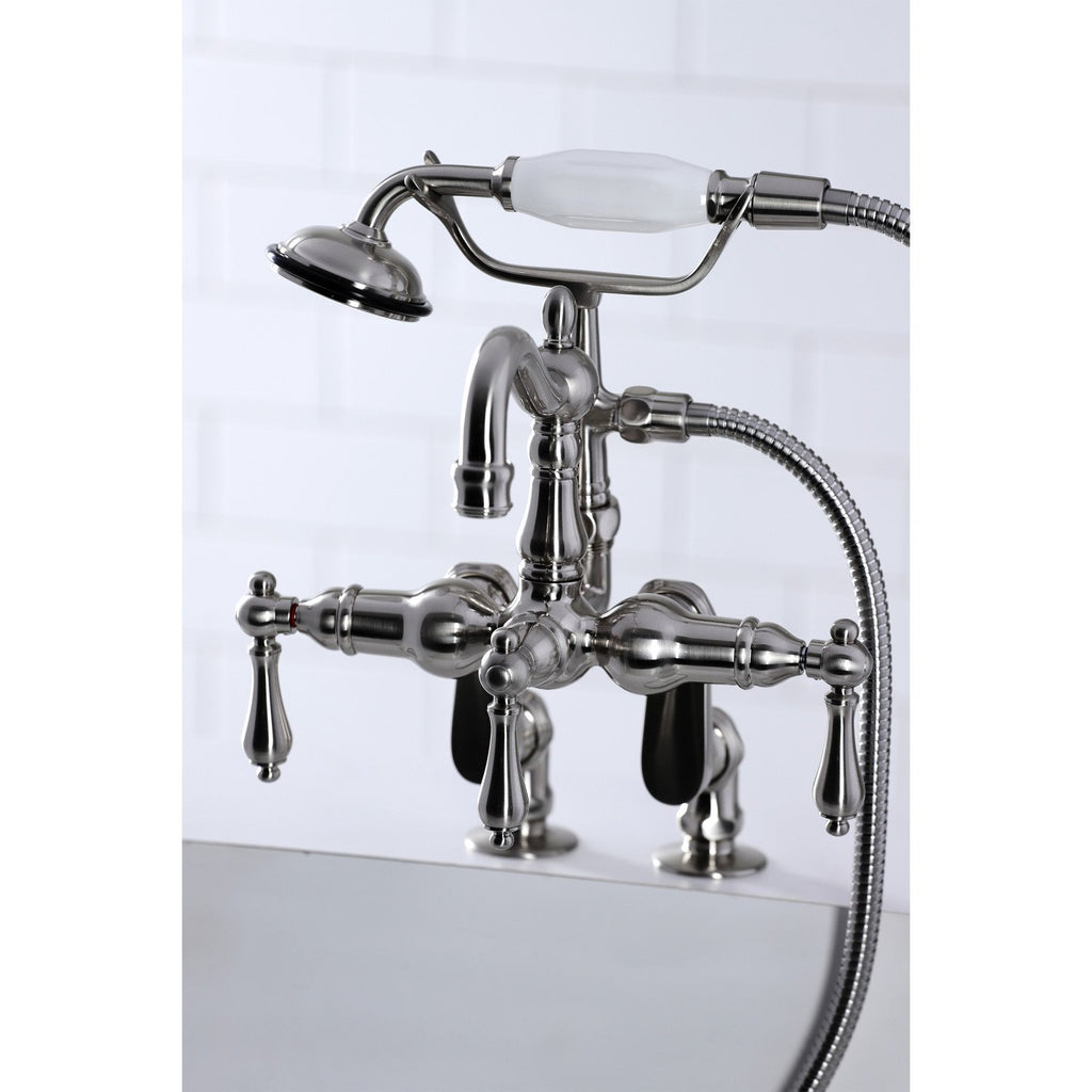 Vintage Three-Handle 2-Hole Deck-Mount Clawfoot Tub Faucet with Hand Shower