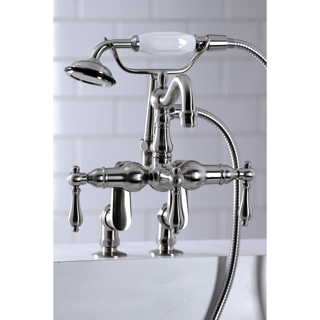 Vintage Three-Handle 2-Hole Deck-Mount Clawfoot Tub Faucet with Hand Shower