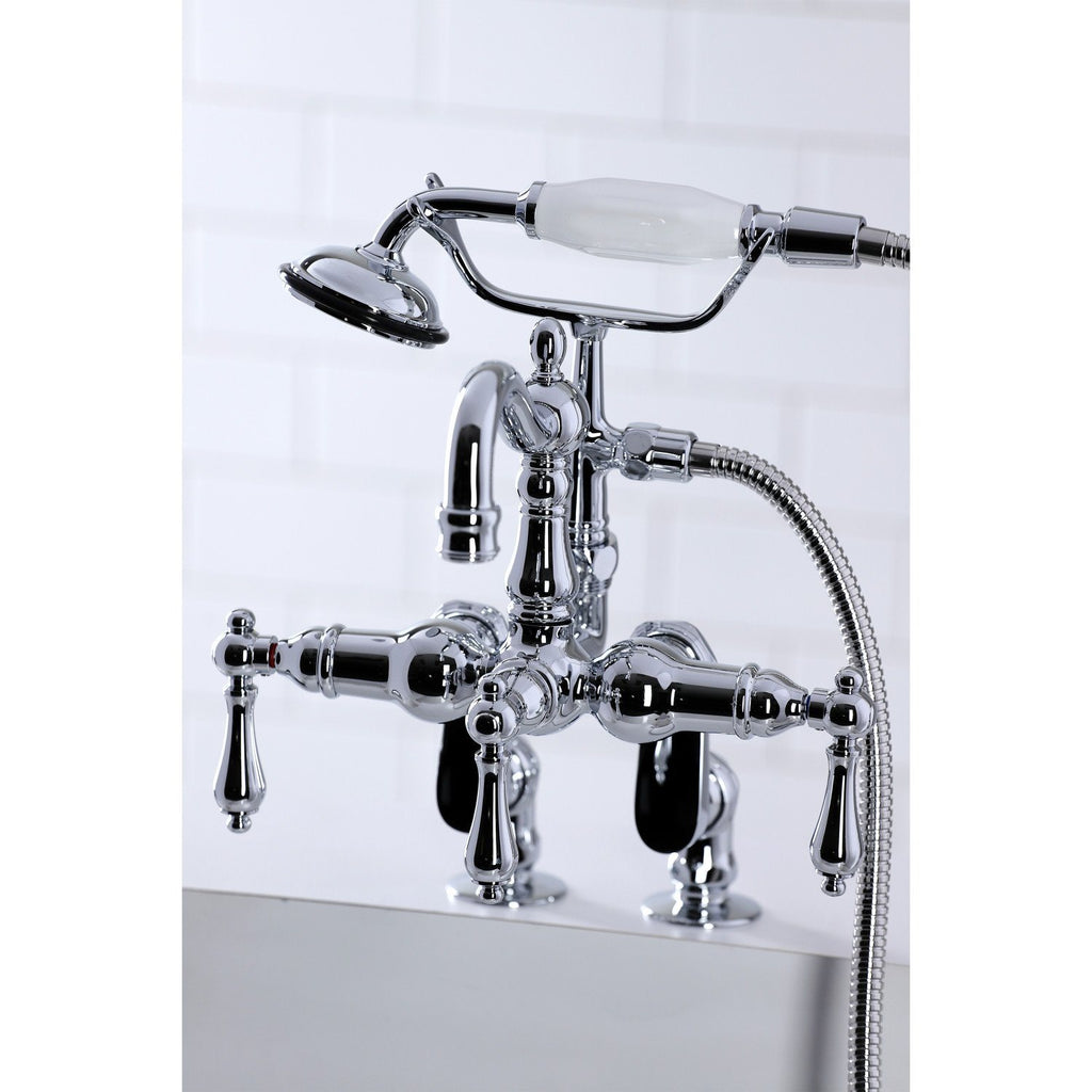 Vintage Three-Handle 2-Hole Deck-Mount Clawfoot Tub Faucet with Hand Shower