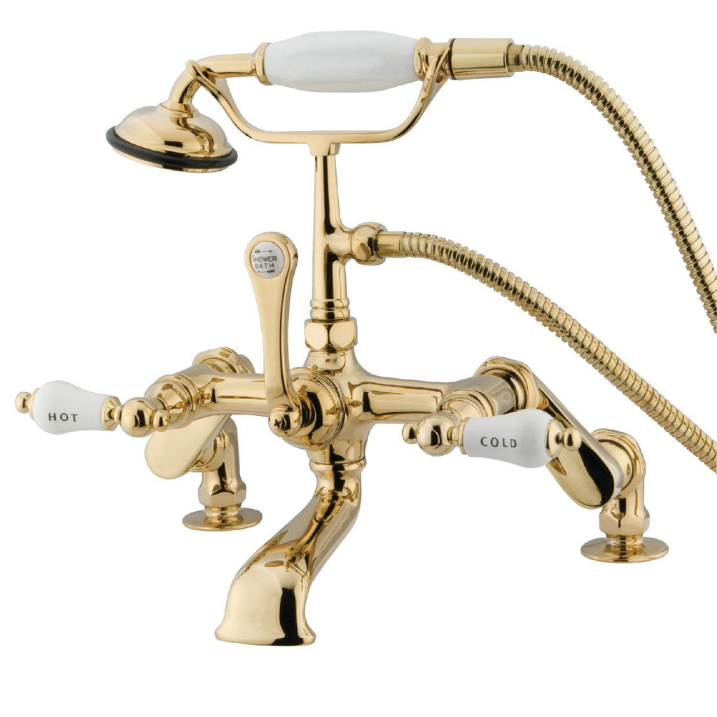 Vintage Three-Handle 2-Hole Deck-Mount Clawfoot Tub Faucet with Hand Shower