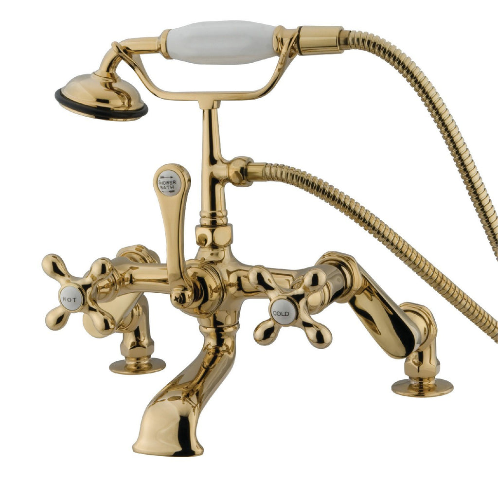 Vintage Three-Handle 2-Hole Deck-Mount Clawfoot Tub Faucet with Hand Shower