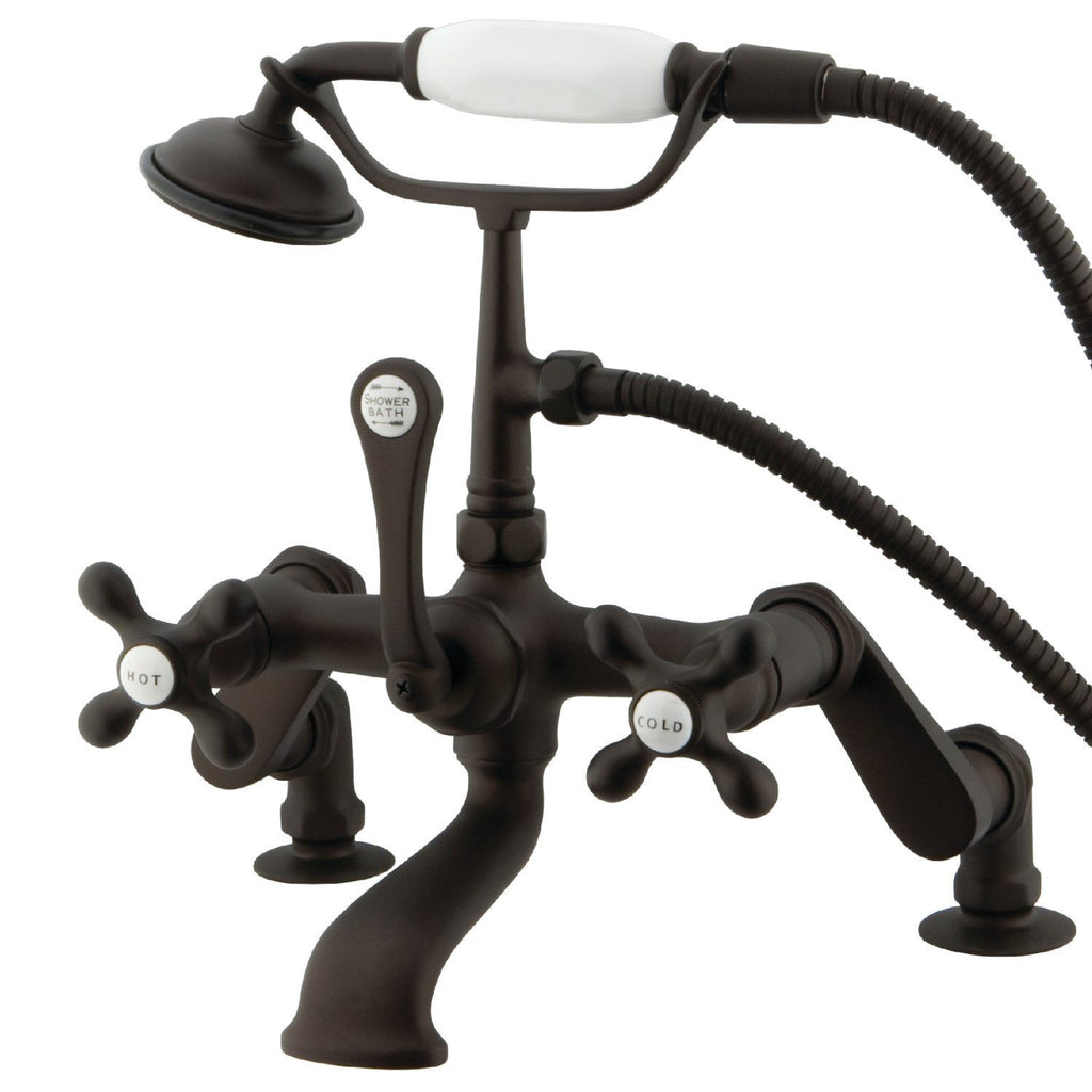 Vintage Three-Handle 2-Hole Deck-Mount Clawfoot Tub Faucet with Hand Shower