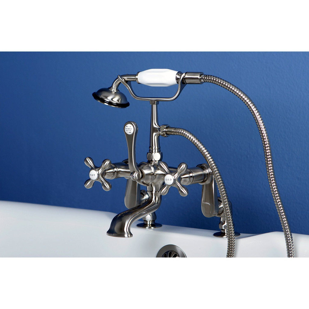 Vintage Three-Handle 2-Hole Deck-Mount Clawfoot Tub Faucet with Hand Shower