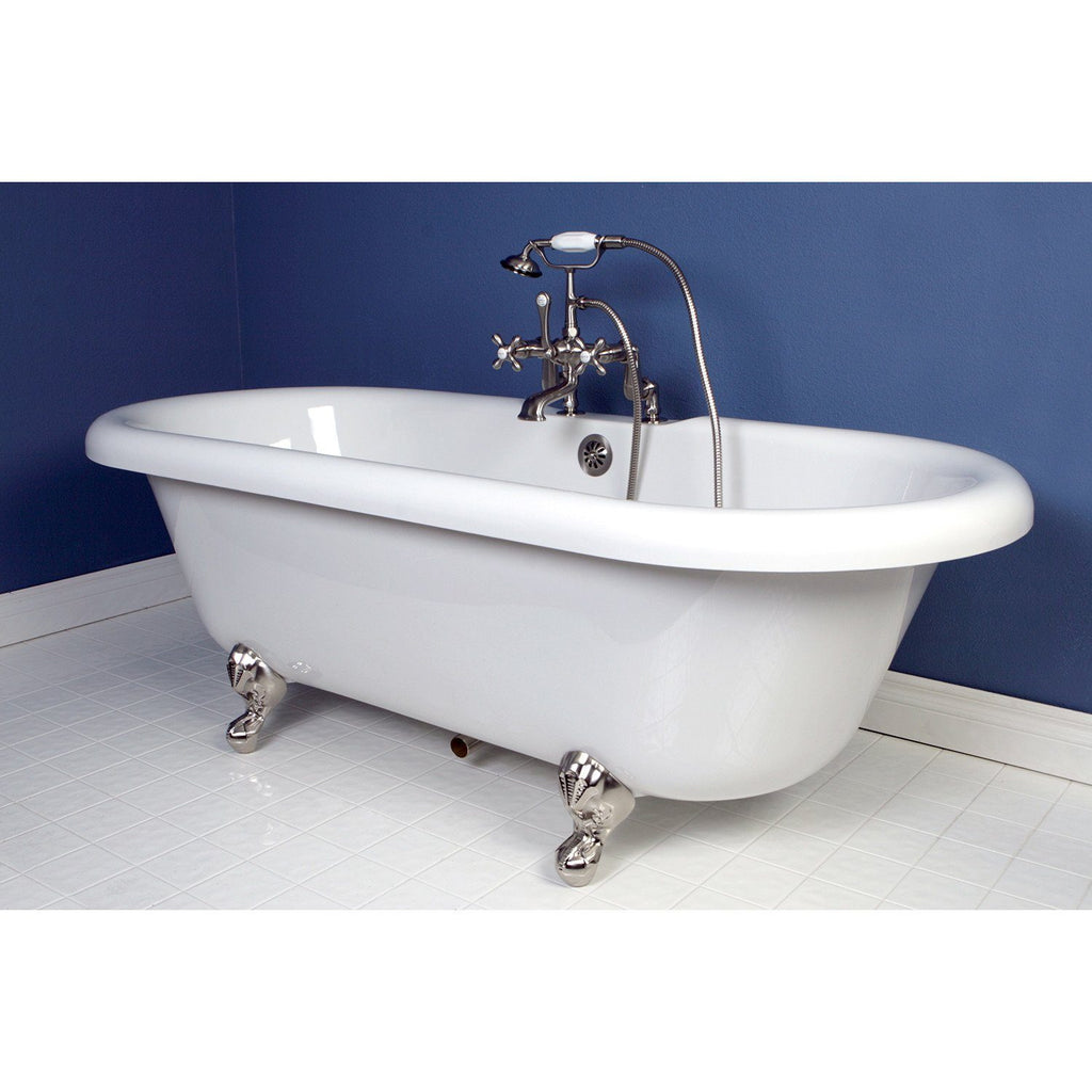 Vintage Three-Handle 2-Hole Deck-Mount Clawfoot Tub Faucet with Hand Shower