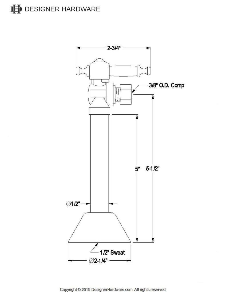 Vintage 1/2-Inch Sweat x 3/8-Inch O.D. Comp Angle Shut-Off Valve with 5-Inch Extension