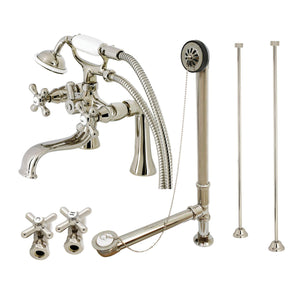 Vintage Three-Handle 2-Hole Deck Mount Clawfoot Tub Faucet Package with Supply Line and Tub Drain