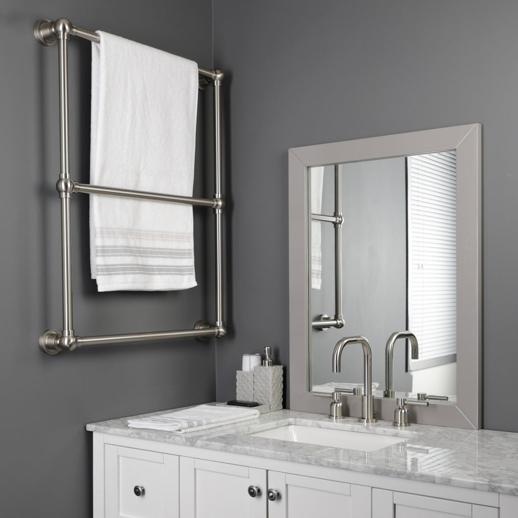 Palatine 24-Inch x 32-Inch Brass Wall Mount 3-Tier Towel Rack