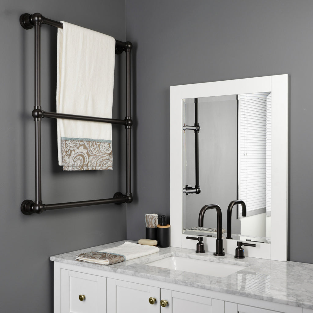 Palatine 24-Inch x 32-Inch Brass Wall Mount 3-Tier Towel Rack