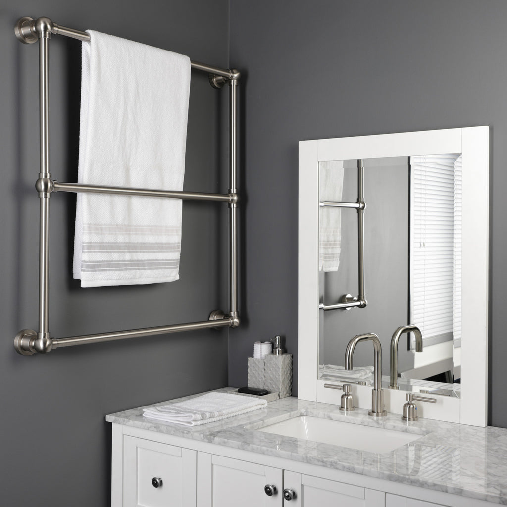 Palatine 30-Inch x 32-Inch Brass Wall Mount 3-Tier Towel Rack