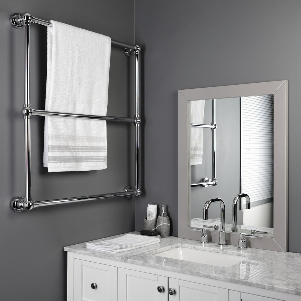 Palatine 30-Inch x 32-Inch Brass Wall Mount 3-Tier Towel Rack