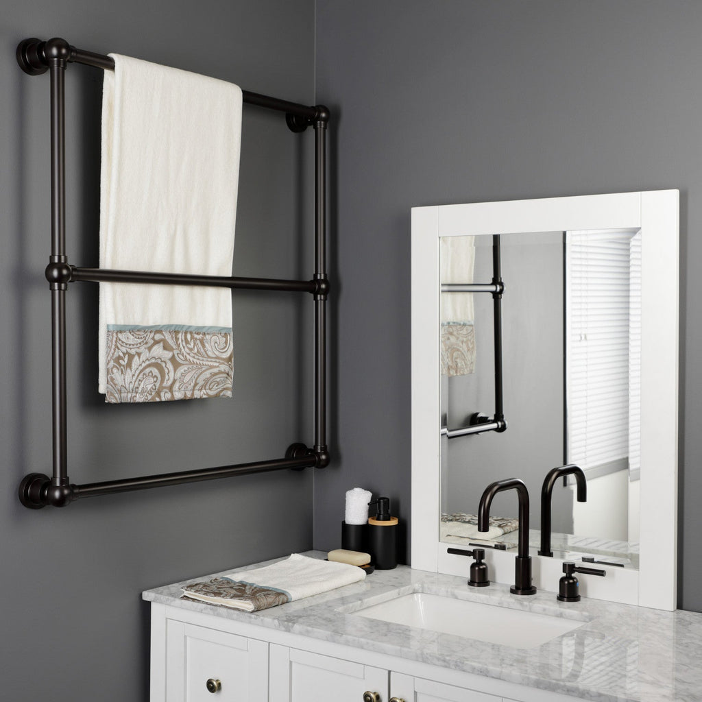 Palatine 30-Inch x 32-Inch Brass Wall Mount 3-Tier Towel Rack