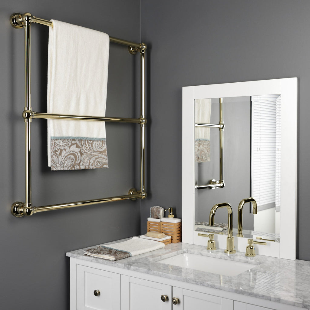 Palatine 30-Inch x 32-Inch Brass Wall Mount 3-Tier Towel Rack