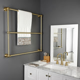 Palatine 36-Inch x 32-Inch Brass Wall Mount 3-Tier Towel Rack