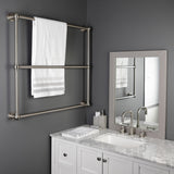 Palatine 36-Inch x 32-Inch Brass Wall Mount 3-Tier Towel Rack