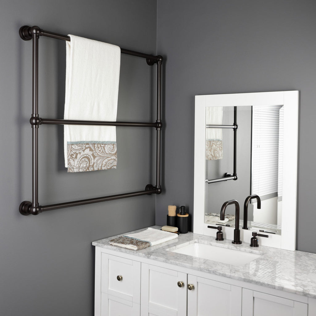 Palatine 36-Inch x 32-Inch Brass Wall Mount 3-Tier Towel Rack