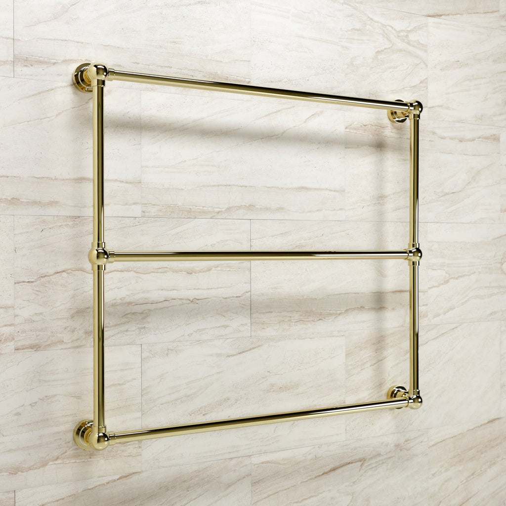 Palatine 36-Inch x 32-Inch Brass Wall Mount 3-Tier Towel Rack