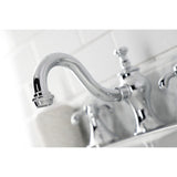 French Country Two-Handle 3-Hole Deck Mount Widespread Bathroom Faucet with Brass Pop-Up Drain