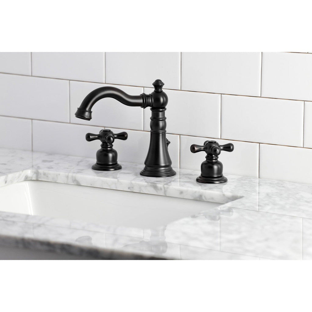 American Classic Two-Handle 3-Hole Deck Mount Widespread Bathroom Faucet with Brass Pop-Up Drain