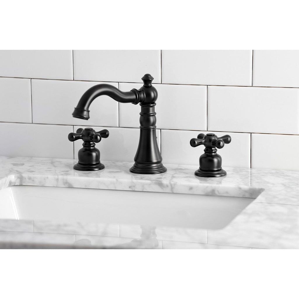 American Classic Two-Handle 3-Hole Deck Mount Widespread Bathroom Faucet with Brass Pop-Up Drain