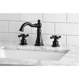 American Classic Two-Handle 3-Hole Deck Mount Widespread Bathroom Faucet with Brass Pop-Up Drain