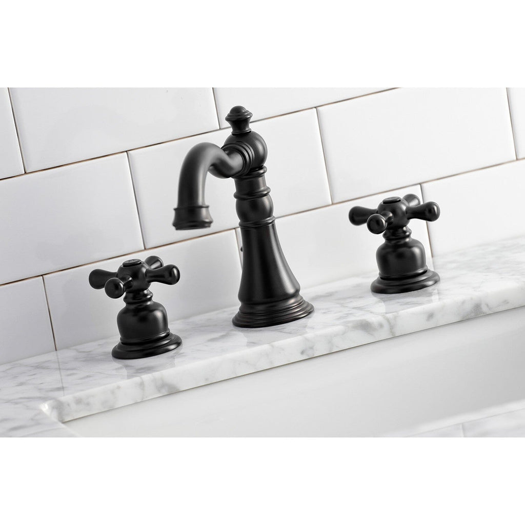 American Classic Two-Handle 3-Hole Deck Mount Widespread Bathroom Faucet with Brass Pop-Up Drain