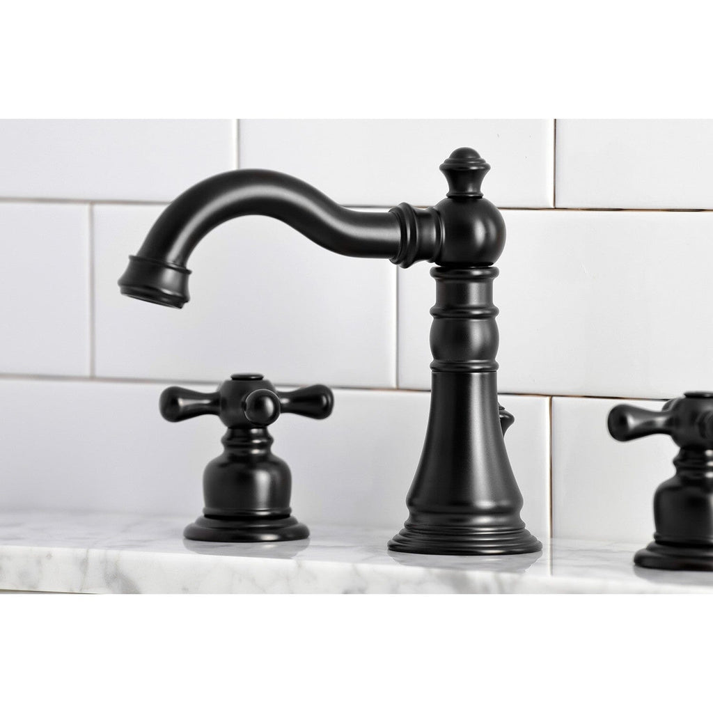 American Classic Two-Handle 3-Hole Deck Mount Widespread Bathroom Faucet with Brass Pop-Up Drain