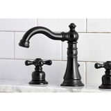 American Classic Two-Handle 3-Hole Deck Mount Widespread Bathroom Faucet with Brass Pop-Up Drain