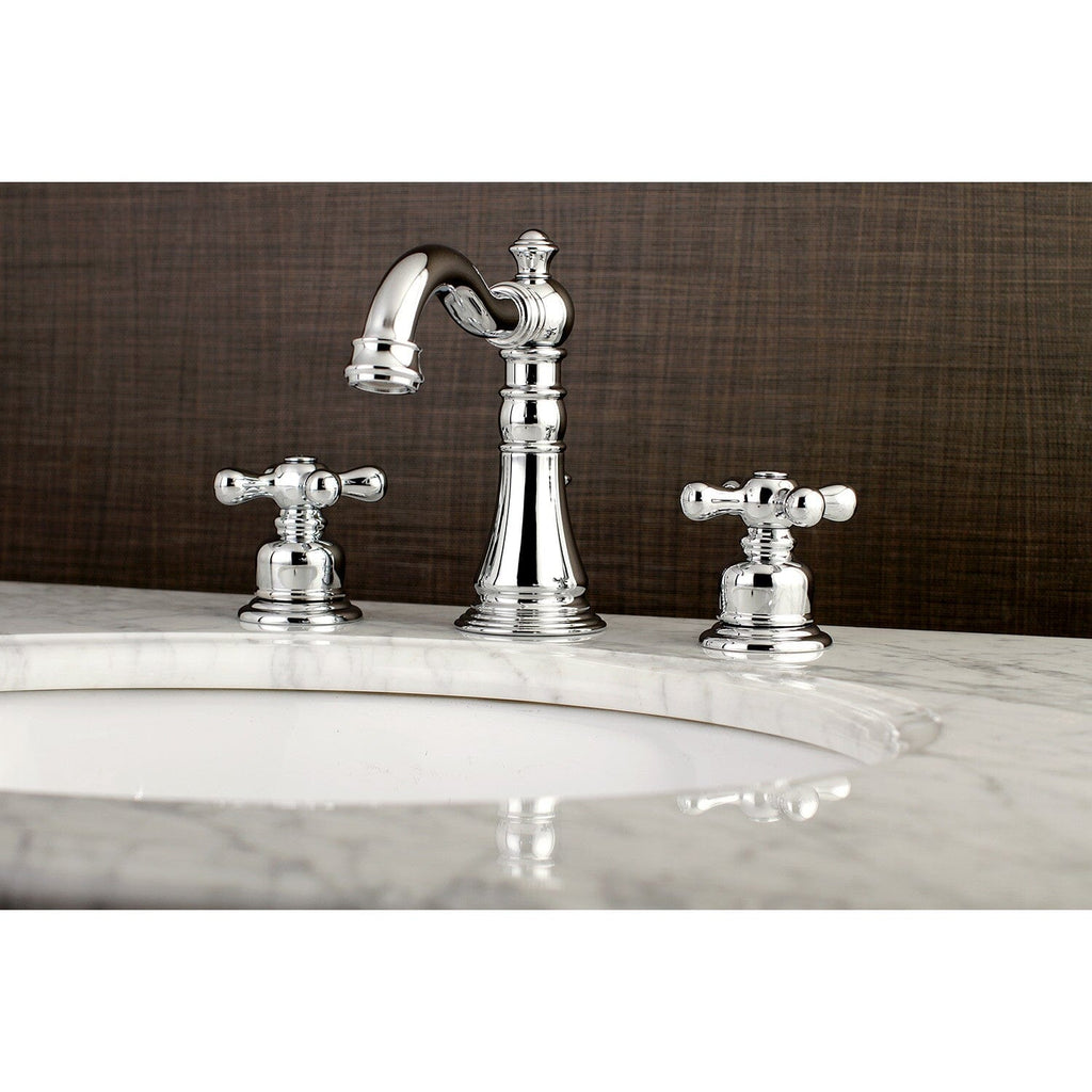 American Classic Two-Handle 3-Hole Deck Mount Widespread Bathroom Faucet with Retail Pop-Up Drain