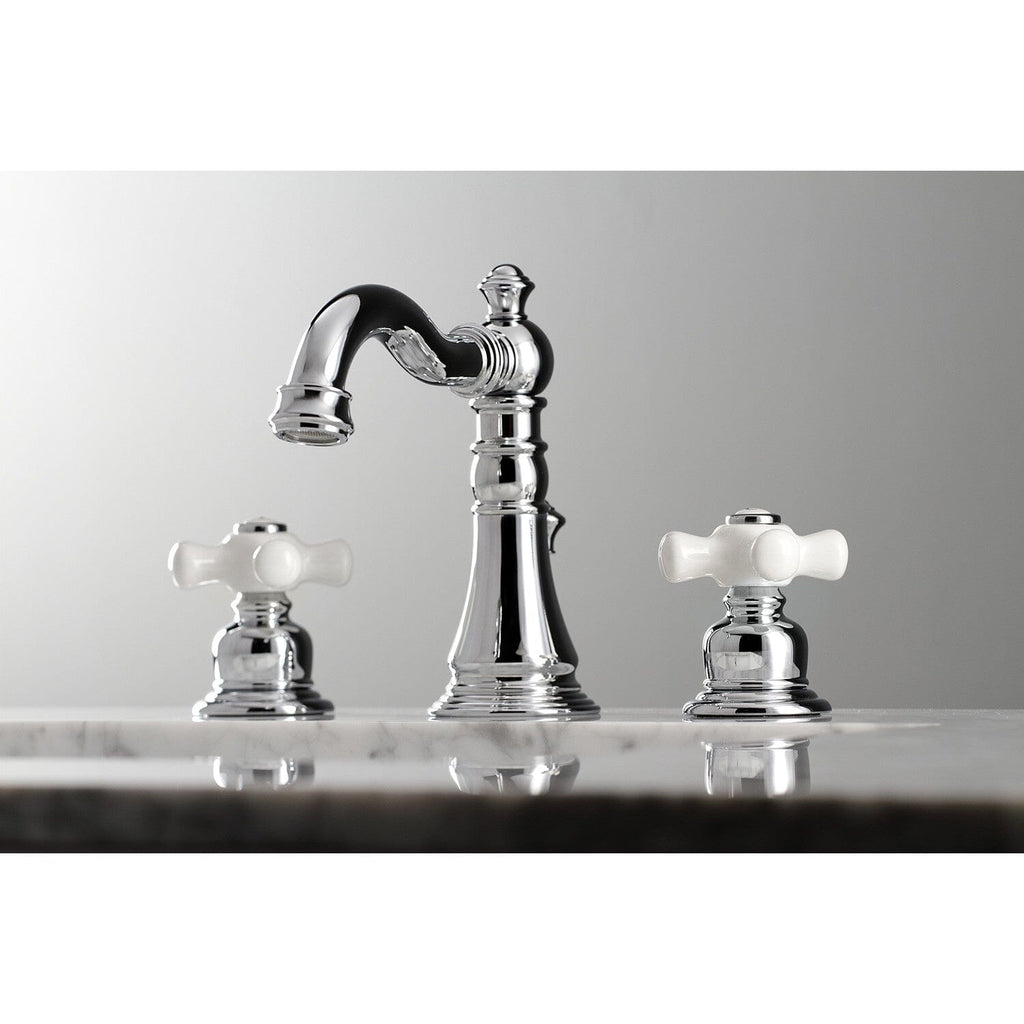 American Classic Two-Handle 3-Hole Deck Mount Widespread Bathroom Faucet with Pop-Up Drain