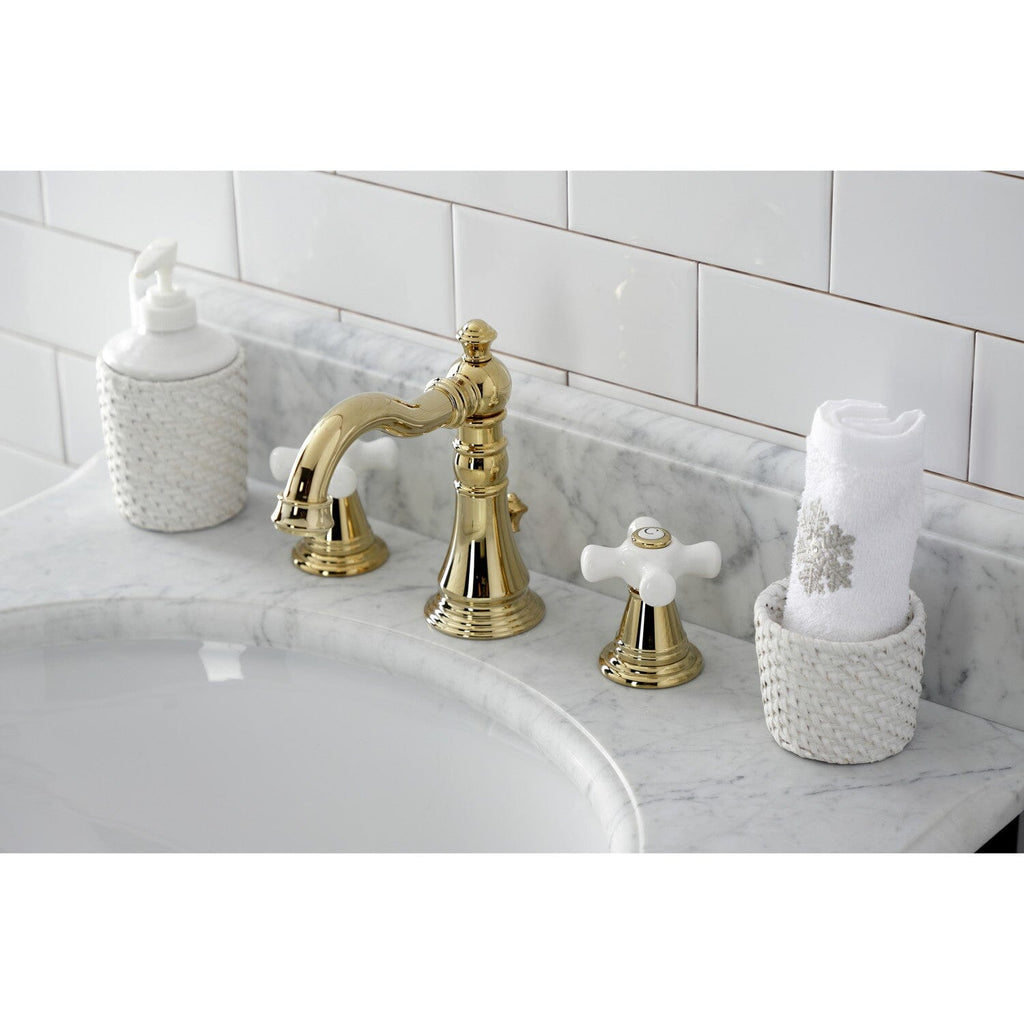 American Classic Two-Handle 3-Hole Deck Mount Widespread Bathroom Faucet with Retail Pop-Up Drain