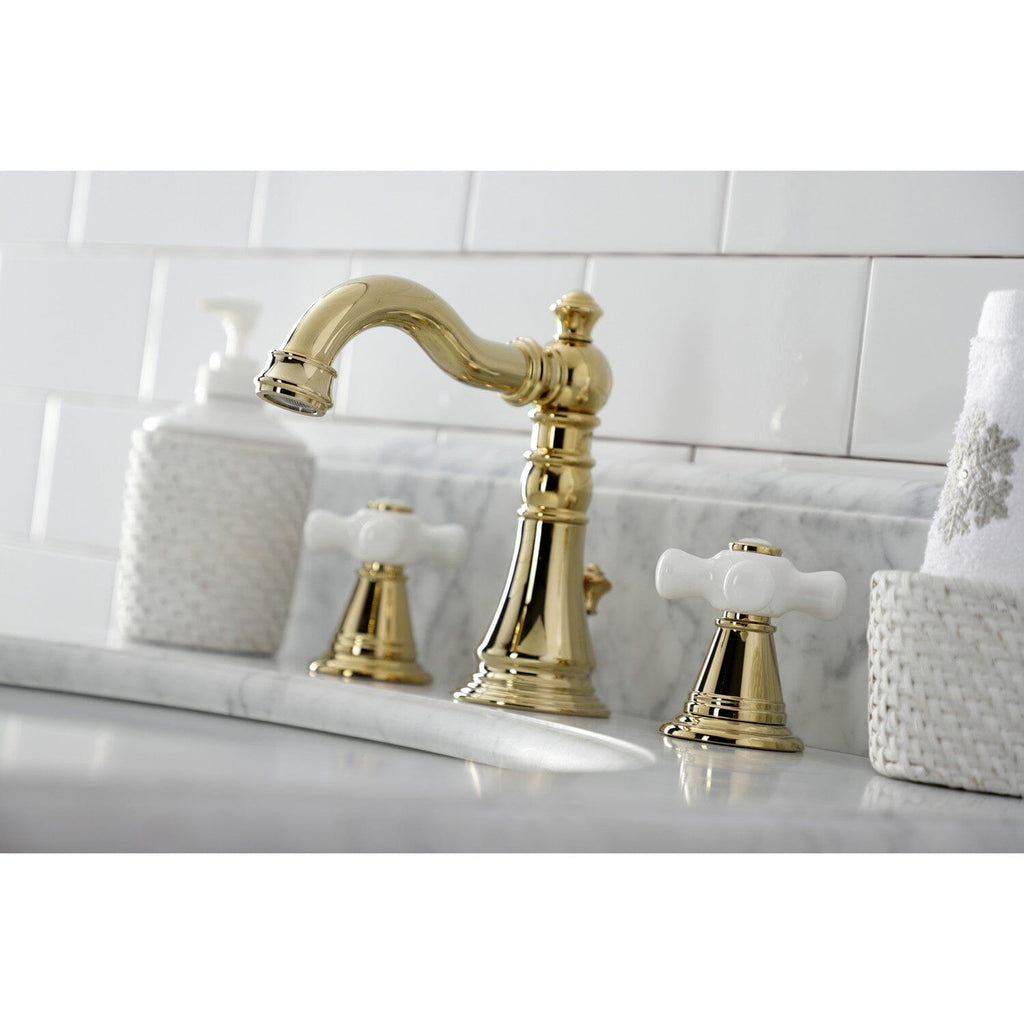 American Classic Two-Handle 3-Hole Deck Mount Widespread Bathroom Faucet with Retail Pop-Up Drain