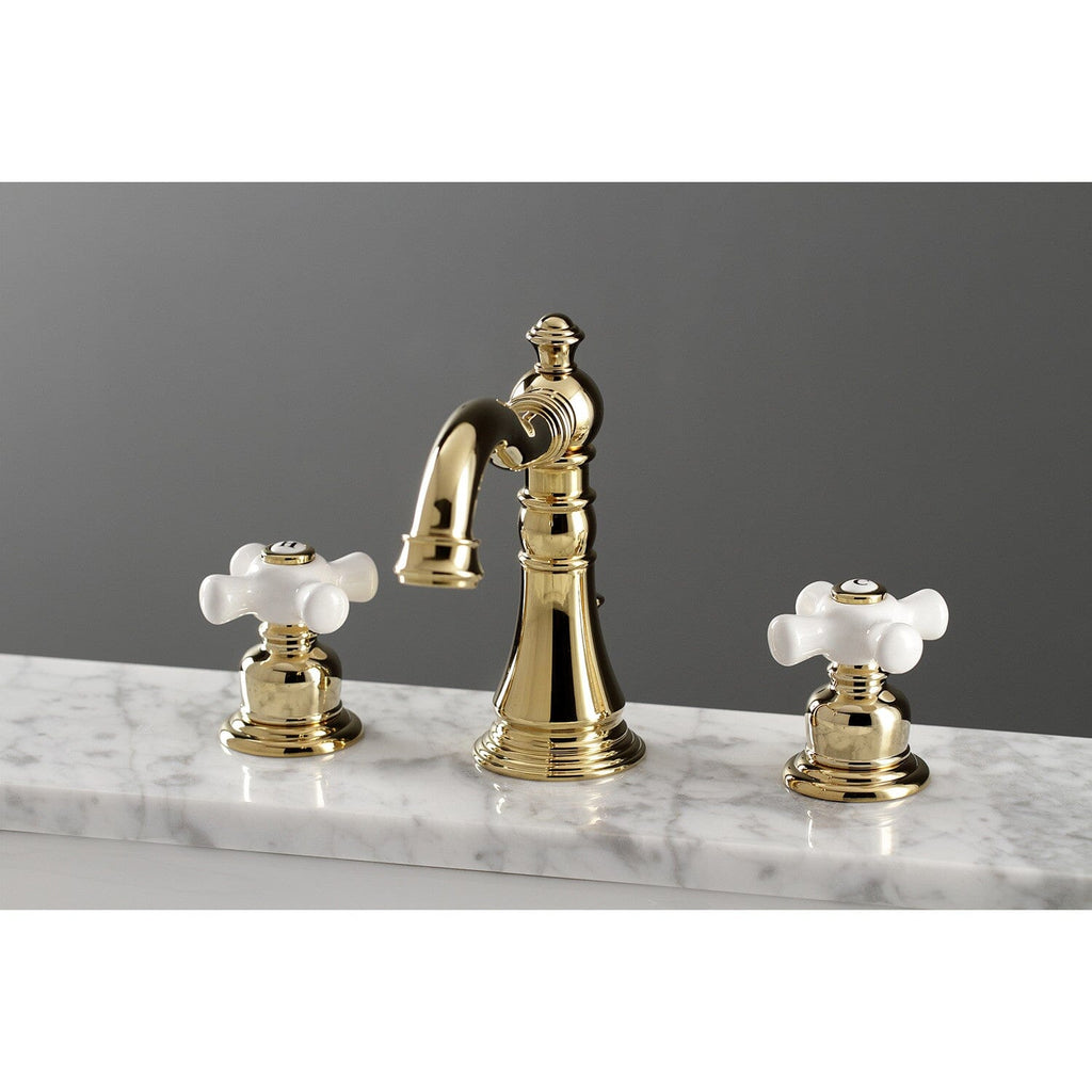 American Classic Two-Handle 3-Hole Deck Mount Widespread Bathroom Faucet with Pop-Up Drain