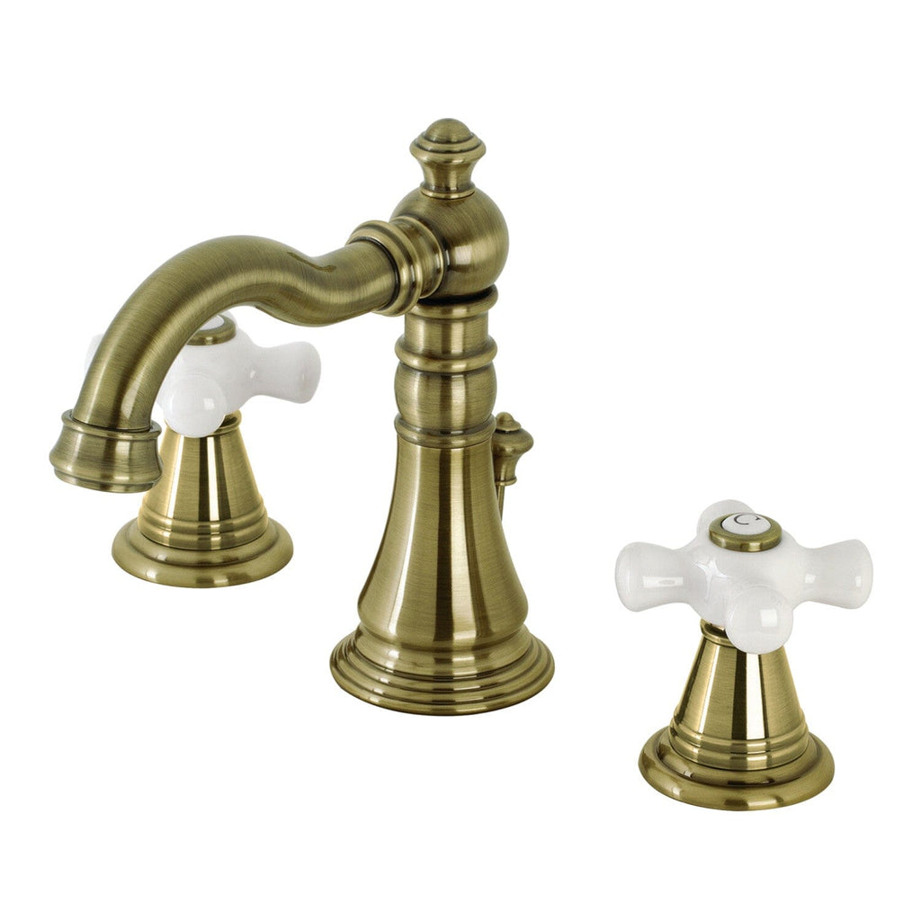 American Classic Two-Handle 3-Hole Deck Mount Widespread Bathroom Faucet with Brass Pop-Up Drain