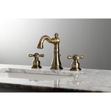 American Classic Two-Handle 3-Hole Deck Mount Widespread Bathroom Faucet with Brass Pop-Up Drain