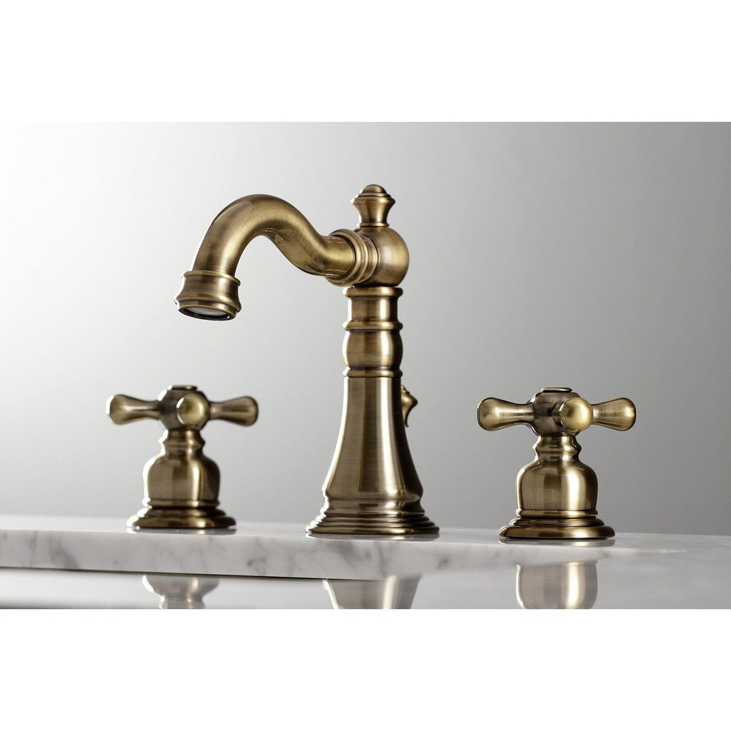 American Classic Two-Handle 3-Hole Deck Mount Widespread Bathroom Faucet with Brass Pop-Up Drain