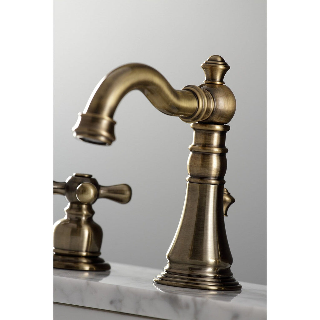 American Classic Two-Handle 3-Hole Deck Mount Widespread Bathroom Faucet with Brass Pop-Up Drain