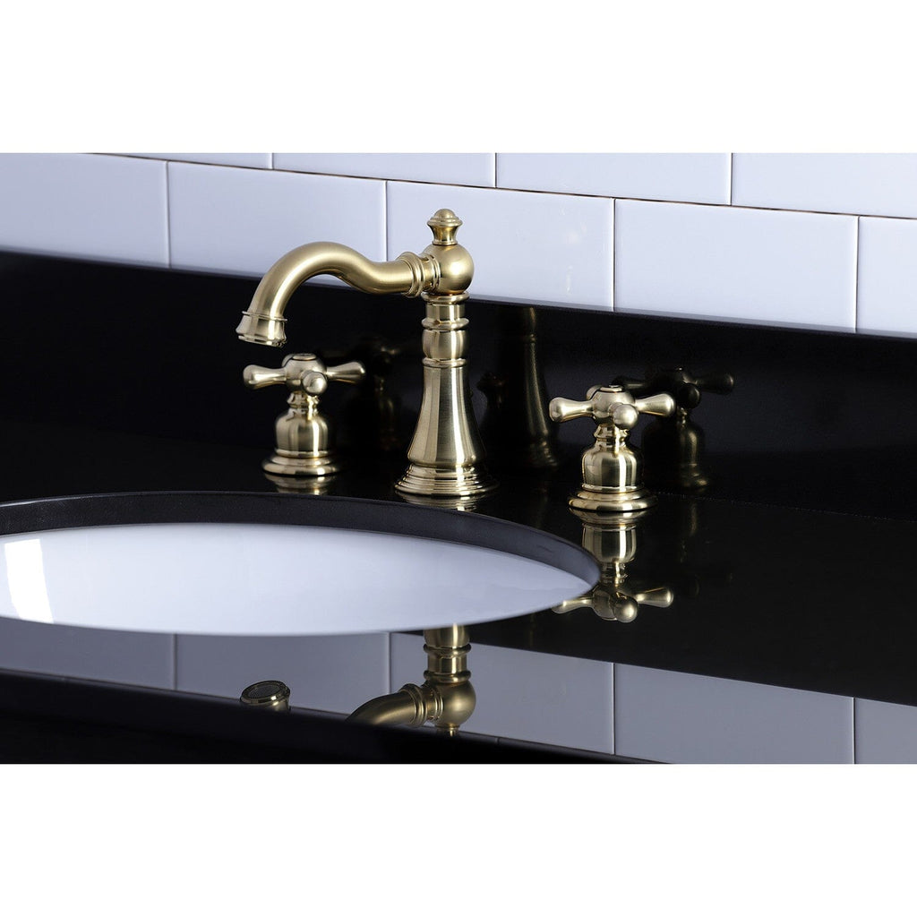 American Classic Two-Handle 3-Hole Deck Mount Widespread Bathroom Faucet with Brass Pop-Up Drain