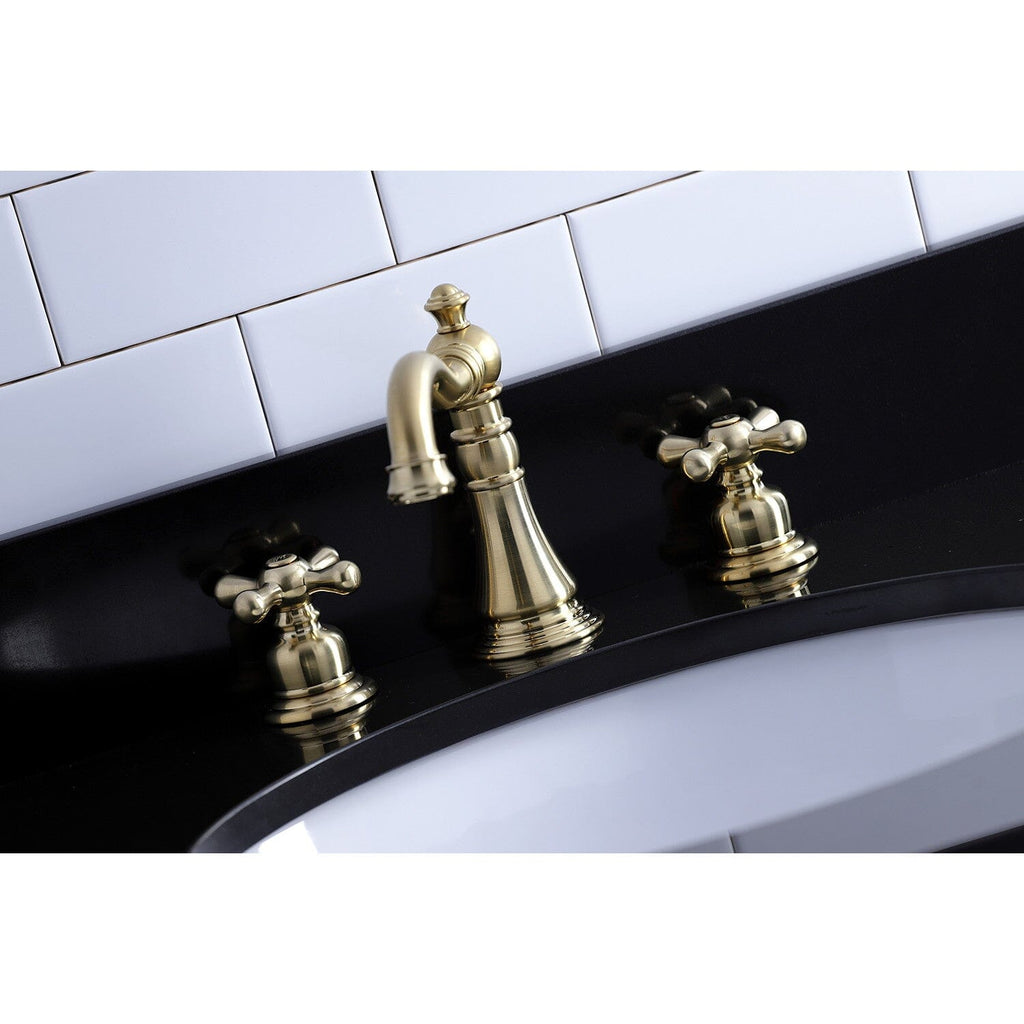 American Classic Two-Handle 3-Hole Deck Mount Widespread Bathroom Faucet with Brass Pop-Up Drain