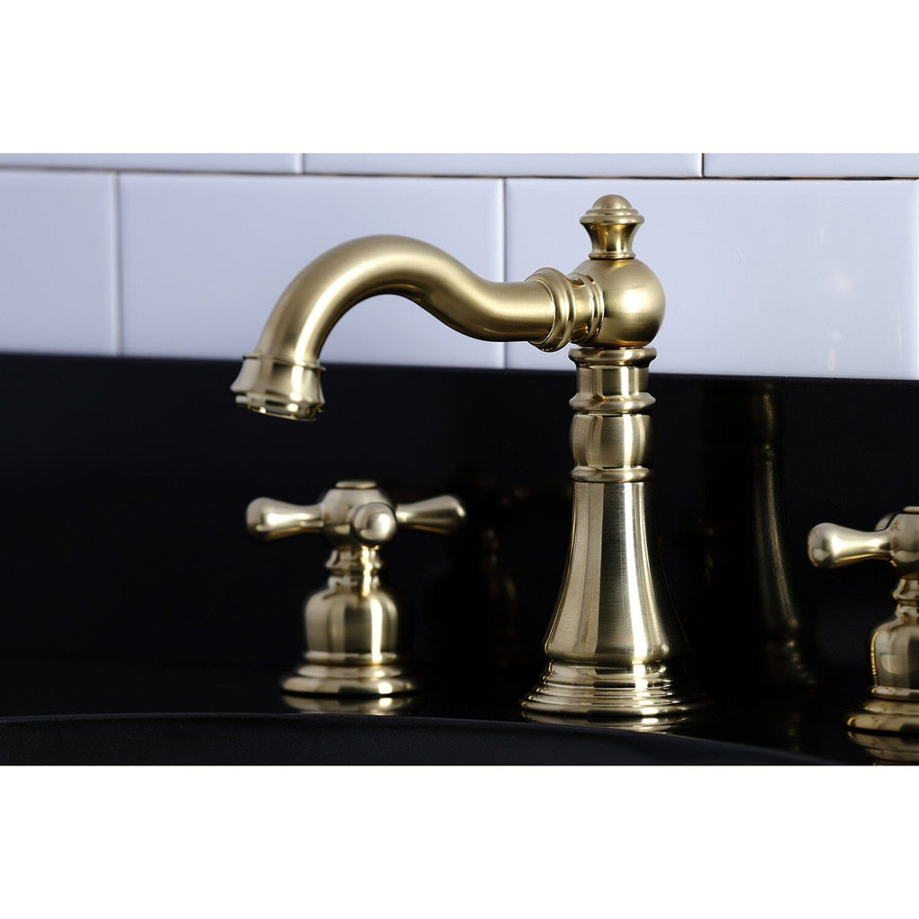 American Classic Two-Handle 3-Hole Deck Mount Widespread Bathroom Faucet with Brass Pop-Up Drain