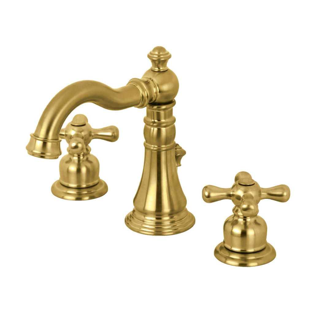 American Classic Two-Handle 3-Hole Deck Mount Widespread Bathroom Faucet with Brass Pop-Up Drain