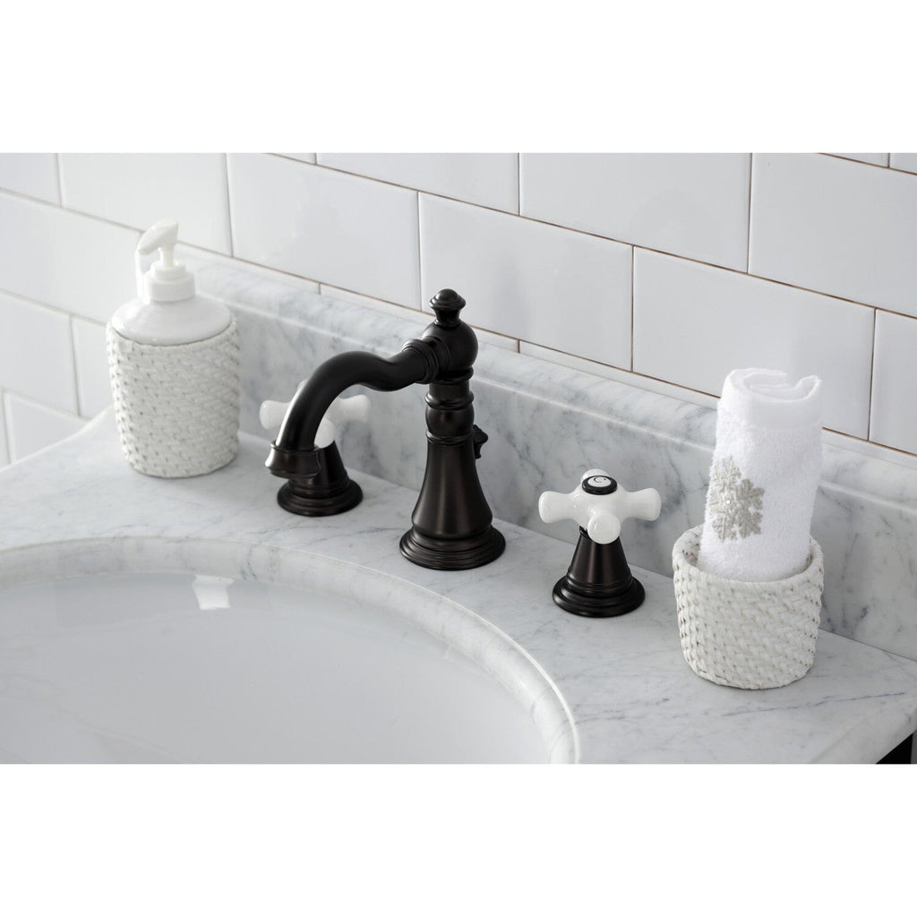 American Classic Two-Handle 3-Hole Deck Mount Widespread Bathroom Faucet with Retail Pop-Up Drain