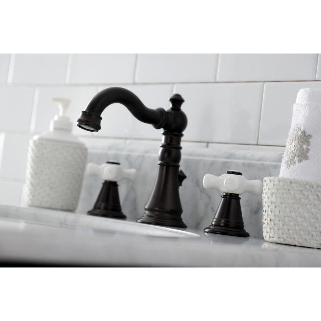 American Classic Two-Handle 3-Hole Deck Mount Widespread Bathroom Faucet with Retail Pop-Up Drain